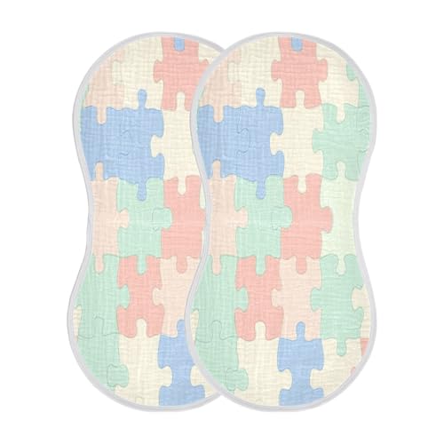 Pastel Colored Puzzle Pattern Burp Cloths Cotton Baby Washcloths,Large 22x11in Burping Cloth Absorbent and Soft for Newborn Baby Boys and Girls,2 Pack2