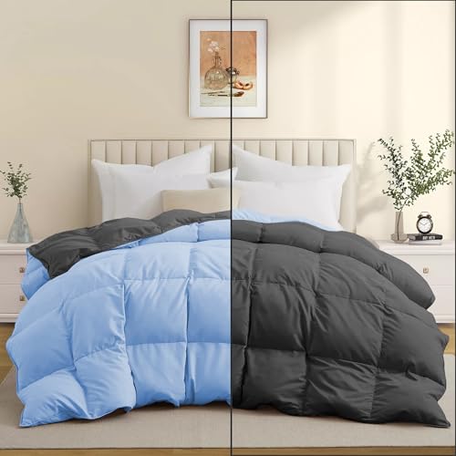Image of Duel Tone Luxury Comfort 500 GSM Winter Comforter King Size 90 inchX106 inch - Heavy Winter Blanket 500 GSM Microfiber Fill - Duvet /Blanket King Size - Sky Blue /Dark Gray Color