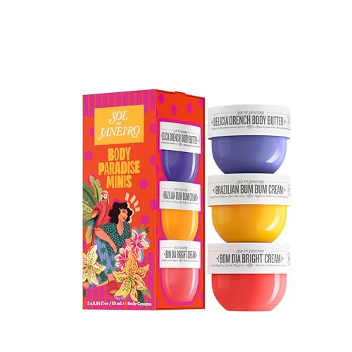 Sol de Janeiro Body Paradise Minis | Body Cream Discovery Set | Brazilian Bum Bum Cream, Delicia Drench Body Butter, Bom Dia Bright Cream | 3 x 25ml