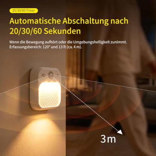 AmmToo Nachtlicht mit Bewegungsmelder, USB-C Wiederaufladbar 2 Stück Lamp – Bild 3