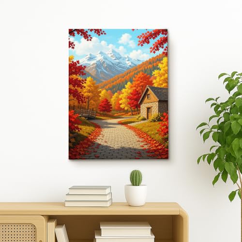 Lienzo decorativo de paisaje otoñal con acabado profesional envuelto en relieve de 16x20 4