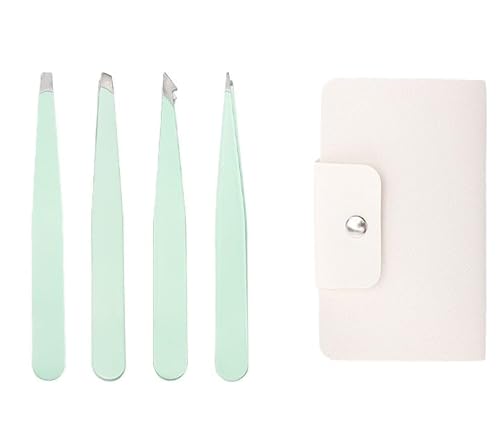 ピンセット トラベルケース付き ステンレス製 男女兼用 毛抜き 眉毛処理 鼻毛 ヒゲ 刺抜き 黒ずみ 角栓 (グリーン,4本セット)