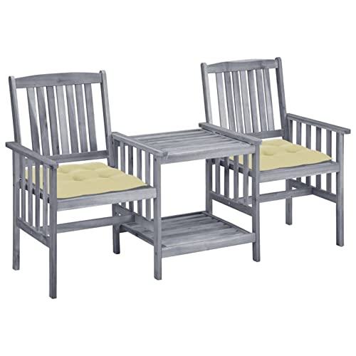 LAPOOH Sillas de jardín con mesita y Cojines, Sillas Terraza Exterior, Sillas Balcon, Silla Playa,Muebles De Jardin, Madera Maciza Acacia