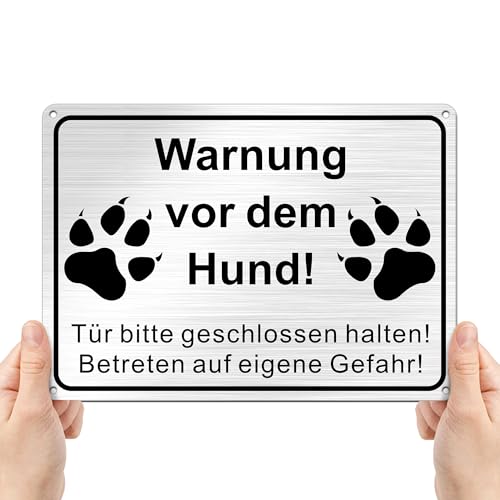 TAKULA Warnung vor dem Hund Schilder-Achtung Hund Schild-25 * 18CM Gebürstetes Metall Vorsicht Hund Schild|1 Stück