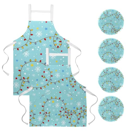 Tablier de cuisine de Noël bleu avec 4 broches pour la protection et le travail en bistrot