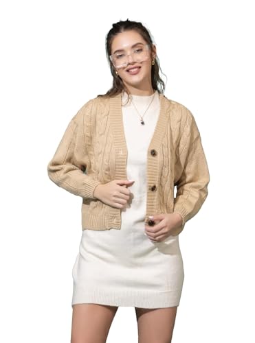 Image of Women Woolen V Neck Casual Wear Stylish 3 Button Cardigan Sweaters for Winter Season