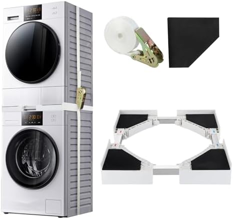 Stacking Kit for Washer and Dryer, 70cm Universal Stacking Kit for Washing Machine and Dryer, Adjustable 50-70cm Stacking Kit with Ratchet Strap