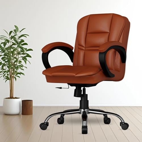 Image of FUGO Nice Goods Ergonomic Executive Office Chair, Home Desk Office Chair, Revolving Chair with Tilting Mechanism and Metal Base (Tan)
