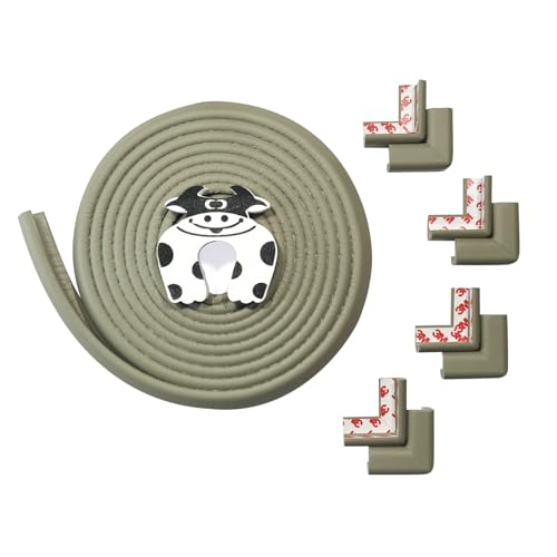 BabySafeHouse Edge Guard and Corner Protector – Extra Long 19ft (16.5ft Edge + 8 Pre-Taped Corner Guards) and Cow Shape Door Stopper (Grey Color) for Baby Proofing & Child Safety