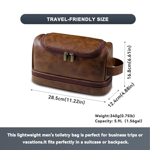 Toiletry Bag for Men,Large Leather Travel Pouch Bag with Hanging hook — view 2