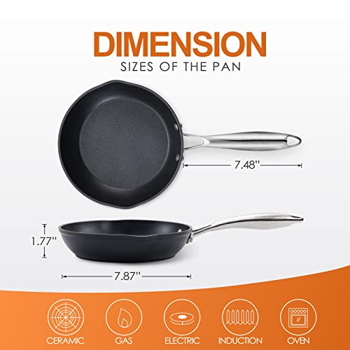 Ladéfis Frying Pan Non Stick Induction Pan 5-Ply Non-Toxic Skillet With Stainless Steel Handle Hard Anodised Aluminum Cookware Oven Proof Frying Pans Suitable For All Hobs #TOP5