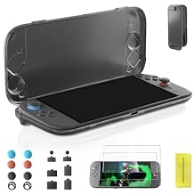 DUXICEPIN Protective Case Compatible with Switch 2, Slim Full Body Cover for Switch 2 - Includes Black Case, Screen Tempered Film, Port Dust Plug, Joystick Cap