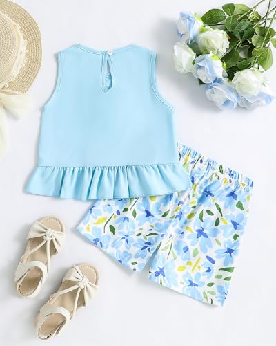 Image of Weebaby Toddler Girl Clothes Baby Summer Outfits Sleeveless Halter Top Ruffle Short Set Cute Kids Clothes Girls