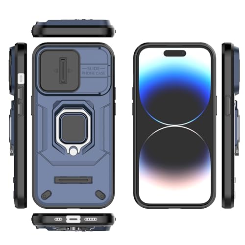 Image of CamShield Pro Case with Slide Camera Protection and 360 Protection Ring Stand Bumper Back Case Cover for iPhone 14 Pro (Blue)