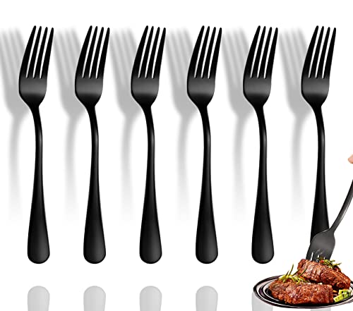 Forks,Black Silverware Forks,Set of 6 Top Food Grade Stainless Steel Forks Silverware Set, Table Forks, Flatware Forks,8 Inches, Mirror Polished & Dishwasher Safe, New Apartment Essentials