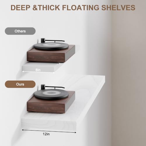 Image of 48 Inch Extra Long Floating Shelves, Set of 2 Deep Floating Shelves 12in Depth, Floating Shelves Long Heavy Duty Wood Shelves for Wall, Solid Wood White Finish