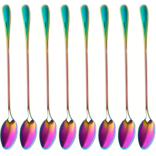 Image of Long Handle Iced Tea Spoons, 18 /10 Stainless Steel Cocktail Stirring Spoons with Thickened Ergonomic Handle, Tall Coffee & Latte Stirrers, Dessert Spoon Set, Dishwasher Safe