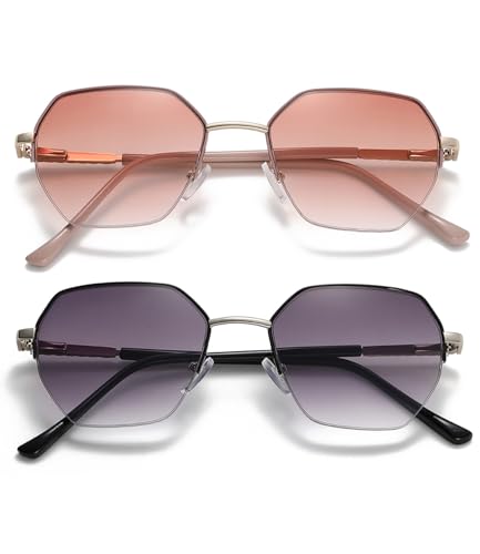 Hubeye 2 Pares Gafas de lectura de Sol para Mujeres de Moda con bisagra de resorte Anteojos de lectura protectoras UV400 anti luz azul 1.50
