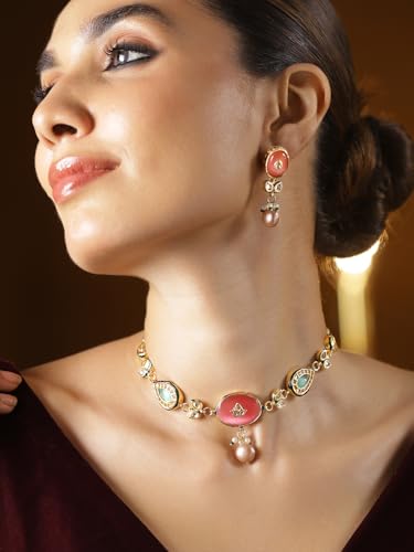 Image of Rubans Kundan Necklace Set Traditional Jewellery Gift for Women & Girls