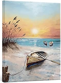 SUMGAR Ocean Wall Art Nautical Bathroom Pictures Accessories Beach Blue Canvas Paintings Coastal Rustic Prints Seahorse Starfish Jellyfish Seahorse Shark Artwork Bedroom Decorations 30x30cmx4 Panels
