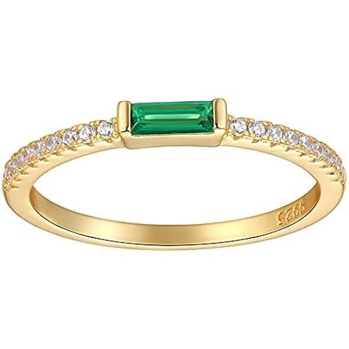 espere Minimal Dainty Baguette Wedding Band Ring | Lab-Created Emerald Cut Cubic Zirconia Stacking Ring | Anniversary Band for Her