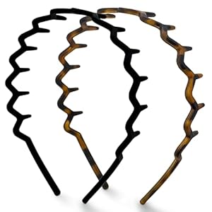 Kitsch – Diademas de diseño Zig Zag, de plástico reciclado, para hombres y mujeres, clásica de los años 90, diadema ondulada con dientes, diademas para el cabello, 2 piezas negro y marrón