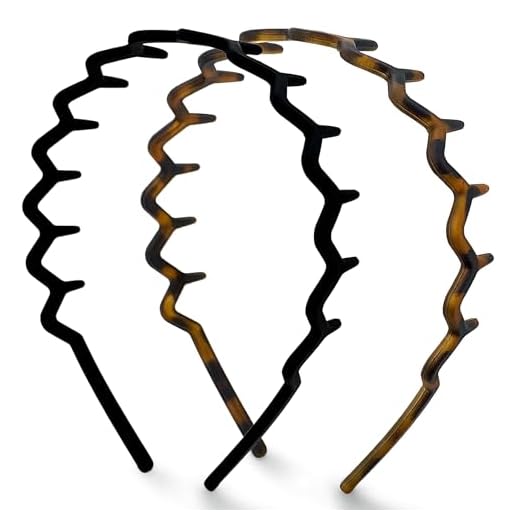 Kitsch Zig Zag Headbands for Women Non Slip – Fashion Accessories for Slicked Back Styles - Comfortable Comb Headband with Teeth | Ideal Gifts for Women - Tortoise & Black Headband - 2 pcs