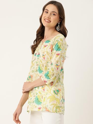 Image of feranoid Designer V-Neck Short Straight Kurti with 3Quarter Sleeves