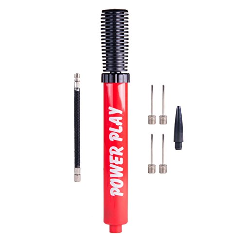 Power Play Dual Action Ball Pump. Hand Air Pump with 3 Extra Replacement Needles and Needle Storage. Compact and Durable for Sport Balls: Basketball, Football, Volleyball, Soccer and Inflatables.