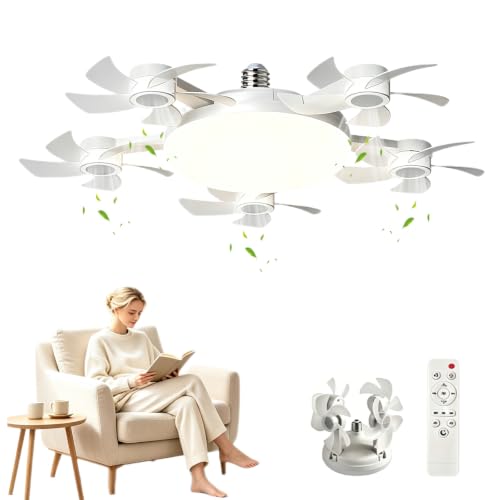 2-in-1 Silent LED Fan With Remote Control, E27 Socket Ceiling Fans Light