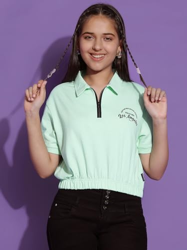 Image of Li'l Tomatoes Girls Casual Summer Top | 100% Looper Cotton Half Sleeve Zip Collar T-Shirt | Soft & Comfortable 7-16 Years
