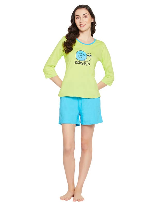 Clovia Women's Cotton Print Top & Chic Basic Shorts Set