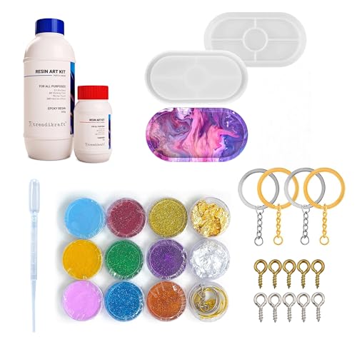 Image of 400g DIY Epoxy Resin Art Materials Kit for Making Oval Capsule Tray with Silicone Mould, 6 Glitters, Gold & Silver Flakes & 3 MICA Color Pigments for Beginners (3:1 Raisin to Hardener)