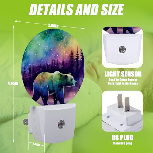 Image of Aurora Forest Night Light,Magical Bear Night Lights Plug into Wall for Kitchens Toilets Bedroom Decorative Half Round Nightlight Led Lamp 0.5W Sleep Friendly