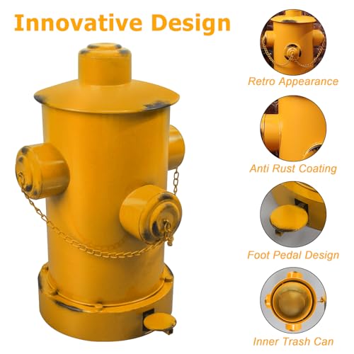 Image of Fire Hydrant Trash Can, Pedal Trash Can Creative Garbage Can with Inner Bucket Wrought Iron Fire Hydrant Garbage Can Indoor Outdoor Waste Bins for Garden Dog Poop