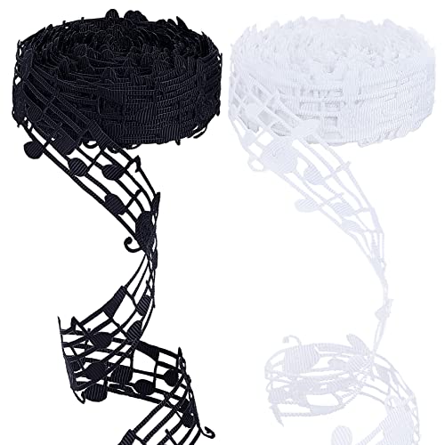 PH PandaHall Ruban de Note de Musique Creux Noir et Blanc 30mm - 18m de Ruban Gros-Grain Musical pour Album de Mariage, Cadeau et Décor de Fête d'Anniversaire