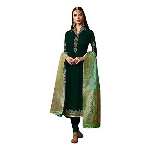 ETHNIC EMPORIUM - Tuta da donna in seta banarasi Zari Dupatta formale dritta Salwar Kameez formale musulmana Churidar indiana 7750 da 71,1 a 111,8 cm, formato del busto come mostrato
