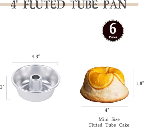 Forbake FB-30523-6 4 Inch Non-Stick Angel Food Pan Set, 6Pcs Aluminum Fluted Pans For Baking, Rustless Durable Stackable Chiffon Cake Tube Baking Mold thumb #1