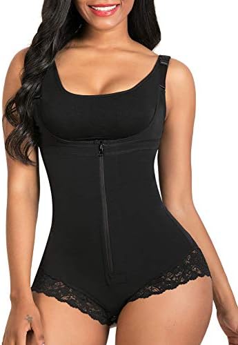 SHAPERX Women Shapewear Tummy Control Fajas Colombianas Body Shaper Zipper Open Bust Bodysuit, SZ7200-Black-New-2XL