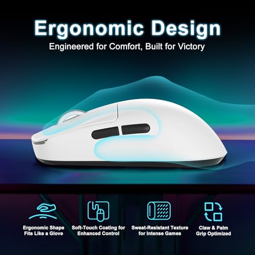 Image of R1 SE+ Wireless Gaming Mouse, 18000 DPI, High-Precision PAW3395SE Sensor,55g Lightweight,Three Connection Modes Mouse, Programmable Ergonomic Mouse Suitable for Laptops /PC /Mac (White) | High-Precision PAW3395 SE Sensor,55G Lightweight, 2.4G /BT5.0 /USB-C , Programmable Ergonomic Mice Suitable for Laptops /PC /Mac