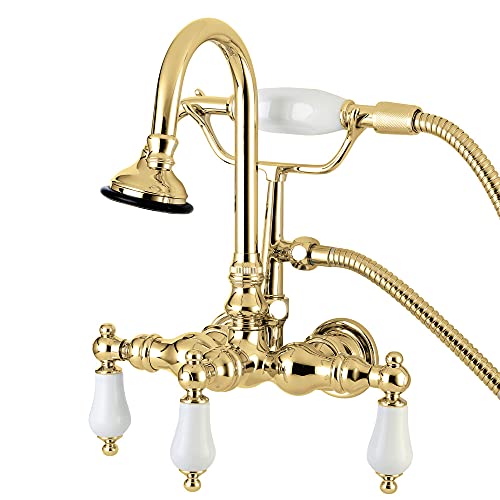 Kingston Brass AE11T2 Aqua Vintage 4-5/9" in Spout Reach Wall Mount Clawfoot Tub Faucet, Polished Brass