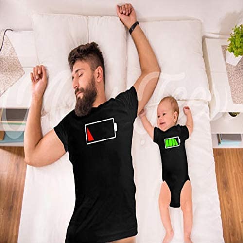 Ubersweet® Aiqngsha Little Man Me Mini Baby Daddy and Me Clothes Charging  Battery Shirts Father Mother Son Kids Daughter Matching Clothes 1, mom S