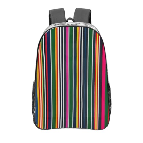 Colorful stripes Print Work Travel Stadium Events Transparent Backpack PVC Clear Bag Large Side Pockets