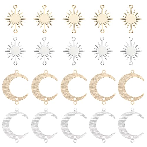 BENECREAT 32Pcs 4 Styles Raw Brass Charm Connectors