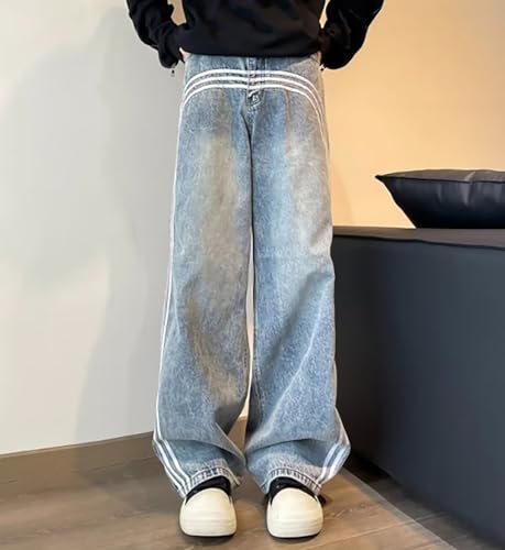 jupkem Men's Baggy Straight Leg Jeans Y2K Striped Design High Waist Casual Fashion Grunge Denim Pants Harajuku Streetwear2