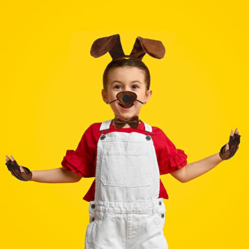 Cindeer 5 Stück Welpen Tier Cosplay Party Set inklusiv Hund Tier Haarreif mit Ohren Fliege Gefälschte Nase Party Hund Schwanz Welpen Pfoten Handschuhe Tierkostüm Zubehör für Halloween (Braun)