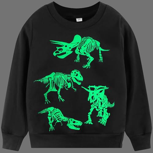 Image of Popshion Toddler Boys Sweatshirts Dinosaur Long Sleeve Pullover Crewneck Shirts Cartoon Tee Sport Tops for Kids 1-8T