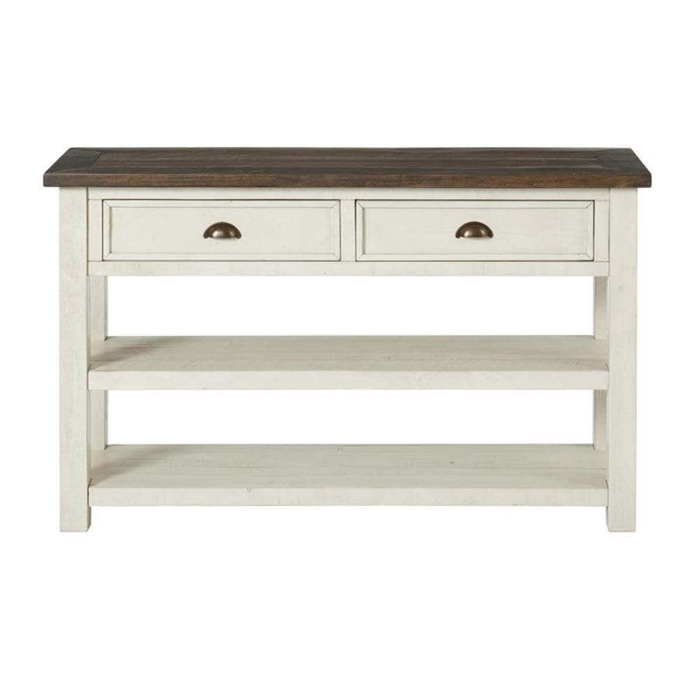 Martin Svensson Home Solid Wood Sofa Console Table, Cream White with Brown Top