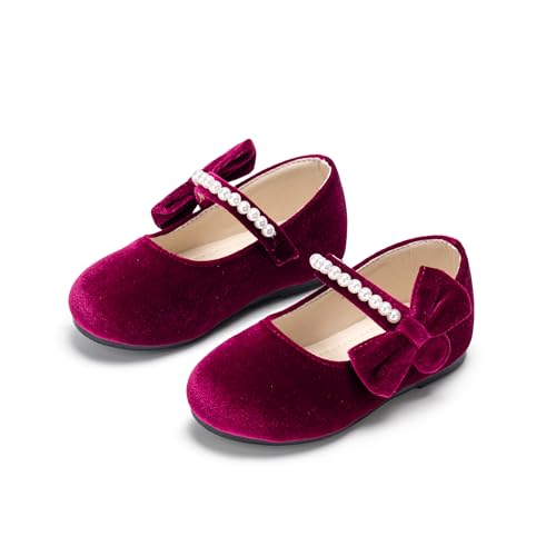 Image of PHIRAMIN Toddler Flower Girl Glitter Dress Shoes Little Girl Ballet Flats Bow Wedding Party