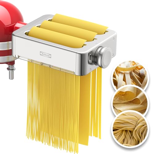 Image of All Metal 3 In 1 Set Pasta Maker Attachment for KitchenAid, Included Pasta Sheet Roller, Spaghetti Cutter, Fettuccine Cutter Maker Accessories And Cleaning Brush